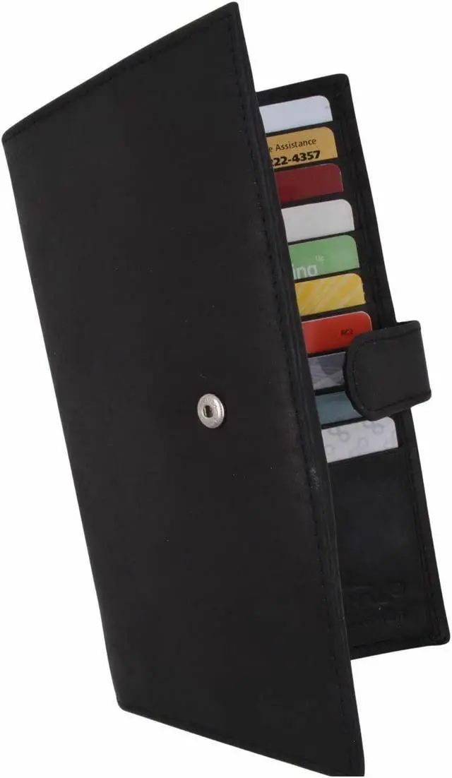 Alt view image 6 of 7 - Long Black Genuine Leather Bifold ID Credit Card Money Holder Wallet Organizer.