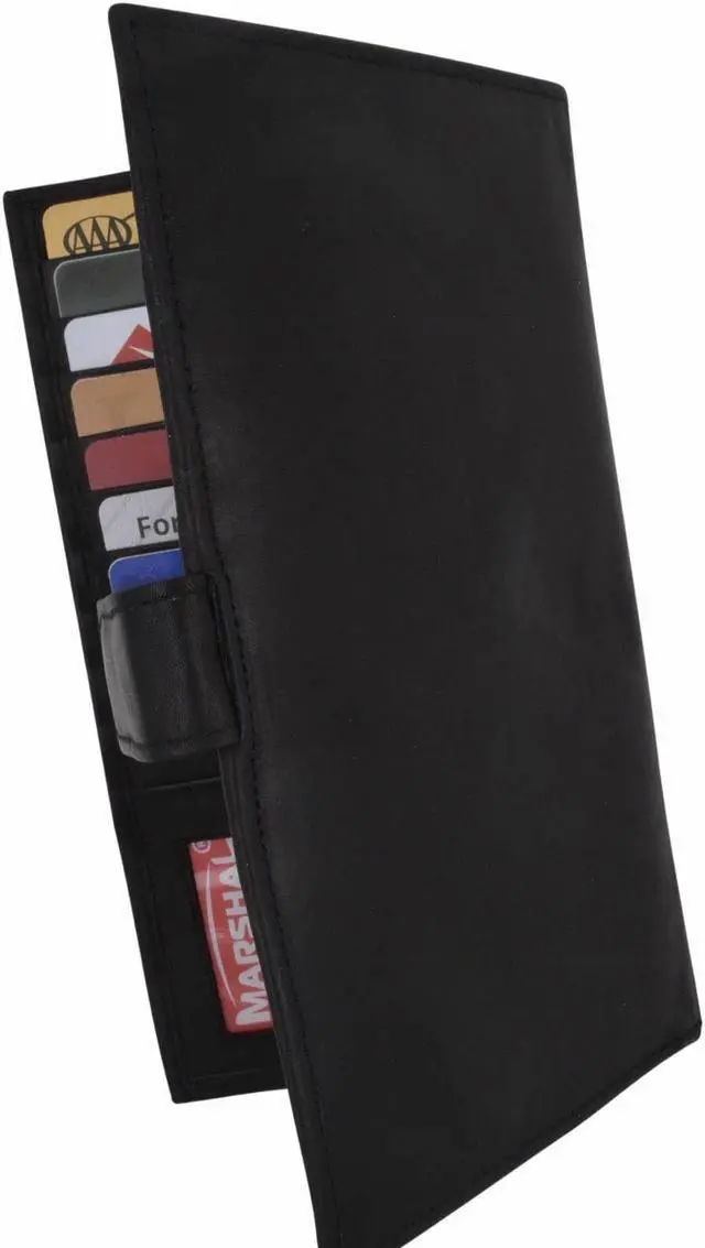 Alt view image 7 of 7 - Long Black Genuine Leather Bifold ID Credit Card Money Holder Wallet Organizer.