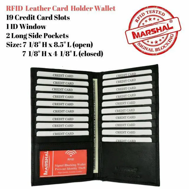Alt view image 3 of 7 - Black RFID Blocking Wallet Leather Bifold 19+ Credit Card ID Checkbook Holders