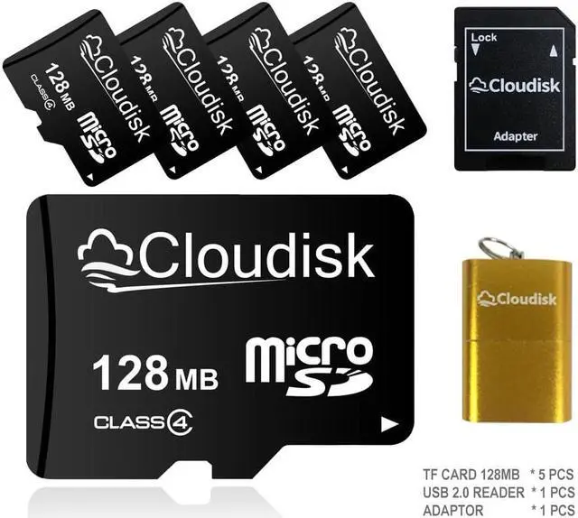 Main image of 128MB(NOT GB) 5Pack Cloudisk MicroSD Memory Card in Bulk Wholesale Class4 Flash Memory Card for small files text storage and more With Adapter and USB Flash Drive NOT FOR CAMERA or LARGE FILES