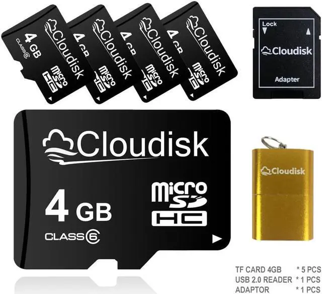 Main image of 4GB 5Pack Cloudisk MicroSDHC Memory Card in Bulk Wholesale Class 6 Flash Memory Card High Speed for Camera Smartphone  tablet laptop and more With SD Adapter and USB Flash Drive