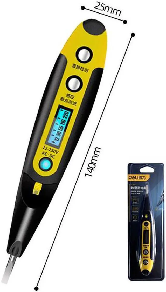 Alt view image 2 of 7 - Deli Tester Pen Voltage Non-Contact Detector Pen 12-250v LED Large Blue Screen Display Auxiliary Lighting