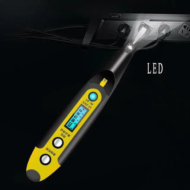 Alt view image 4 of 7 - Deli Tester Pen Voltage Non-Contact Detector Pen 12-250v LED Large Blue Screen Display Auxiliary Lighting