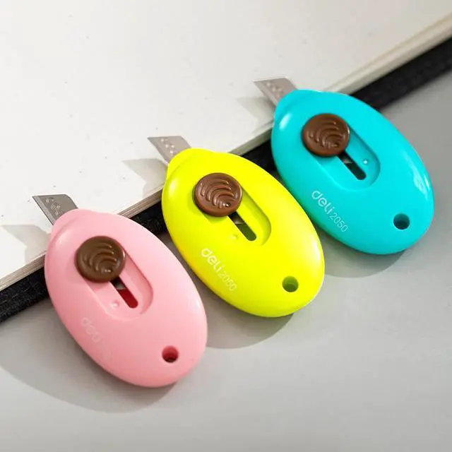 Alt view image 5 of 7 - Deli 3 Pcs Mini Retractable Utility Knife Box Cutter Letter Opener Portable, Suitable for Cutting Envelopes(Pink,Blue,Green)