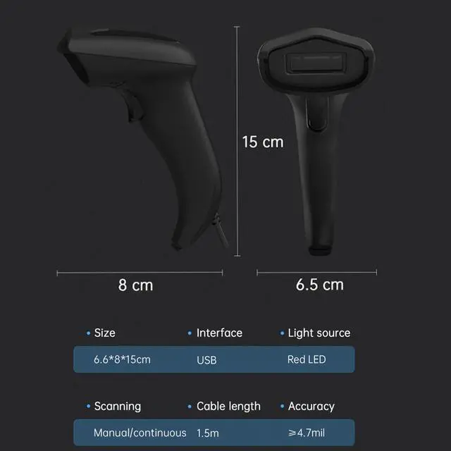 Alt view image 3 of 7 - USB CCD Barcode Scanner Wired Handheld Bar Code Scanner Reader Black
