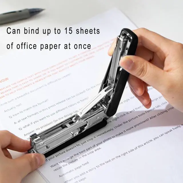 Alt view image 5 of 7 - Deli Desktop Stapler 15 Sheet Capacity Office Stapler Light Duty Stapler Durable Metal Stapler for Desk Black