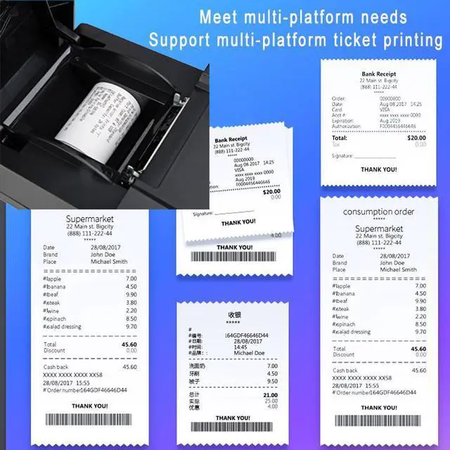 Alt view image 7 of 7 - Deli Thermal Receipt Printer 48mm Max-Width Small USB Direct Printer with High-Speed Printing and and Support Bluetooth,Black