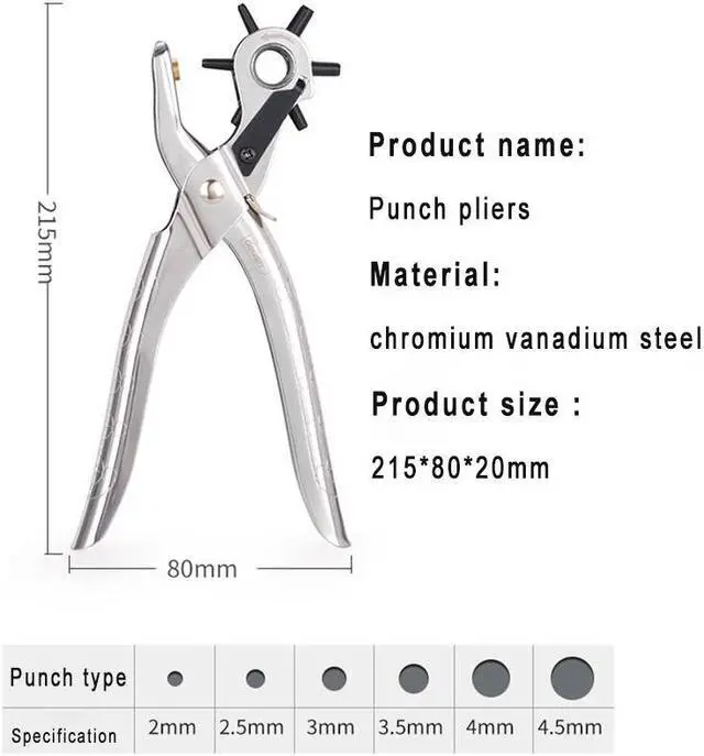 Alt view image 3 of 7 - Deli Revolving Punch Pliers Leather Hole Punch Tool Multi Hole Sizes Fabric & Leather Hole Puncher