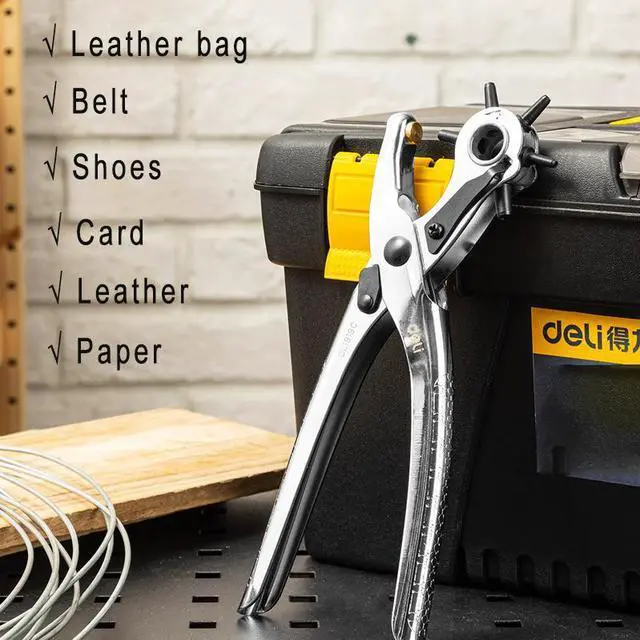 Alt view image 7 of 7 - Deli Revolving Punch Pliers Leather Hole Punch Tool Multi Hole Sizes Fabric & Leather Hole Puncher