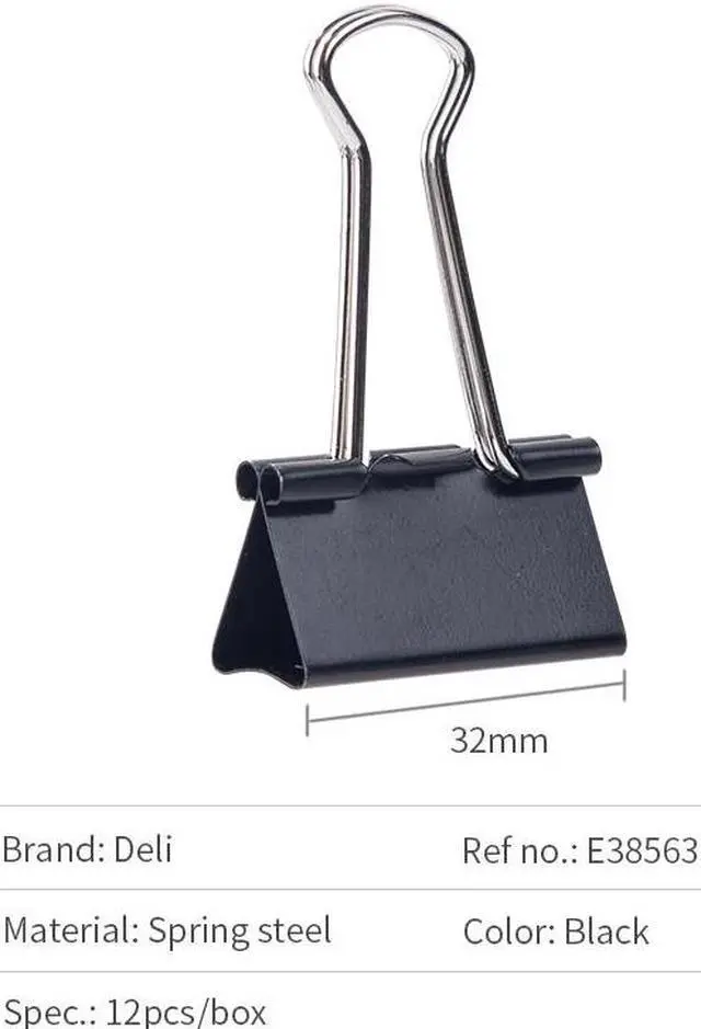 Alt view image 2 of 7 - Deli Basics Binder Clip 32mm Medium Binder Clips 12 Pcs Clips for Office, Home, School