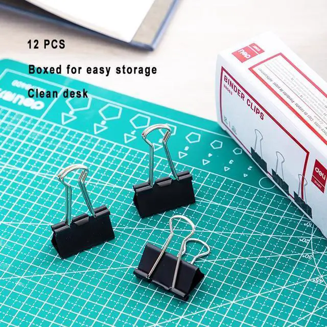 Alt view image 7 of 7 - Deli Basics Binder Clip 32mm Medium Binder Clips 12 Pcs Clips for Office, Home, School