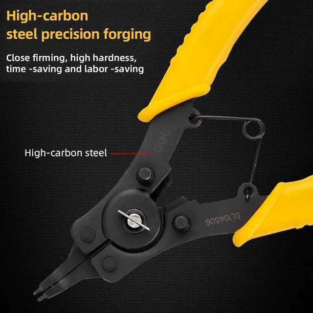 Alt view image 5 of 7 - Deli Snap Ring Pliers Set  5 Pc Interchangeable Jaw Head C Clip Pliers Set Straight, 45 degree & 90 Degree