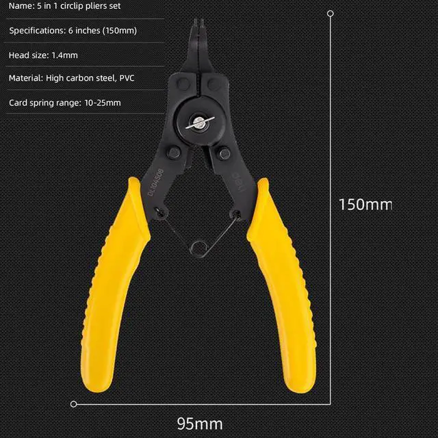 Alt view image 2 of 7 - Deli Snap Ring Pliers Set  5 Pc Interchangeable Jaw Head C Clip Pliers Set Straight, 45 degree & 90 Degree