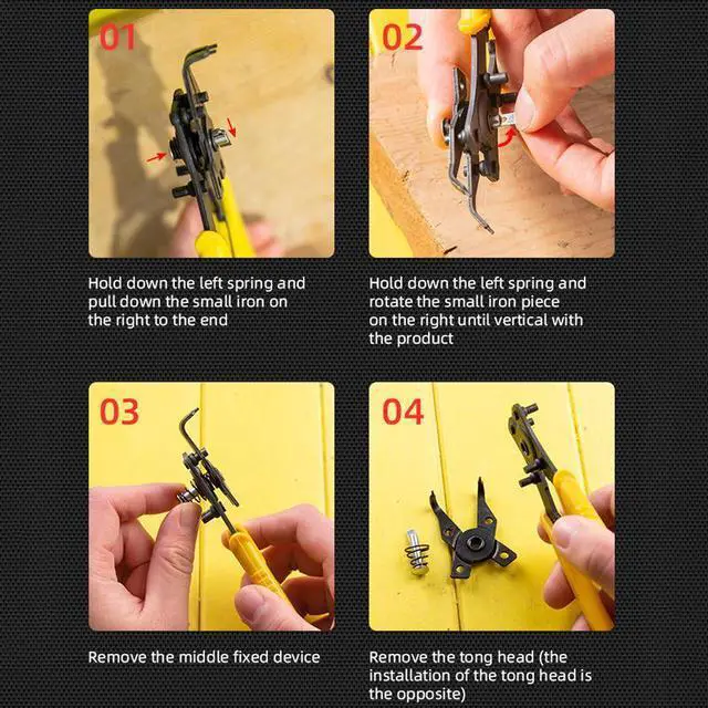 Alt view image 4 of 7 - Deli Snap Ring Pliers Set  5 Pc Interchangeable Jaw Head C Clip Pliers Set Straight, 45 degree & 90 Degree