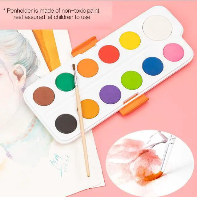 Alt view image 6 of 7 - Deli 12 Colors Watercolor Paint Watercolor Paint Set with Paint Brushes Non-toxic Water Color Paints Sets for Kids, Adults, Beginners and Artists