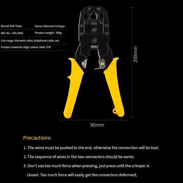 Alt view image 2 of 7 - Deli Terminal Crimper Data Cable Crimper Wire Stripper Wire Cutter Network Cable Telephone Cable