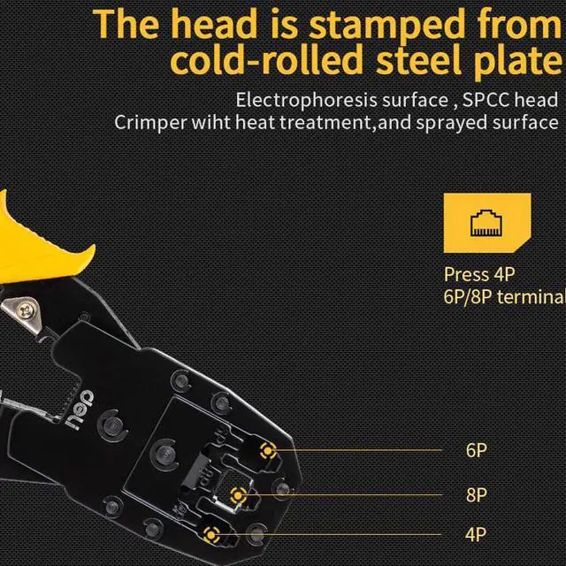 Alt view image 4 of 7 - Deli Terminal Crimper Data Cable Crimper Wire Stripper Wire Cutter Network Cable Telephone Cable