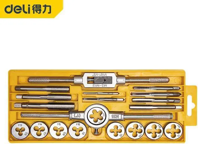 Main image of 20-Piece Screw Tap and Die Sets SAE Unified Screw Thread Essential Threading Tool Kit with Complete Handles and Accessories