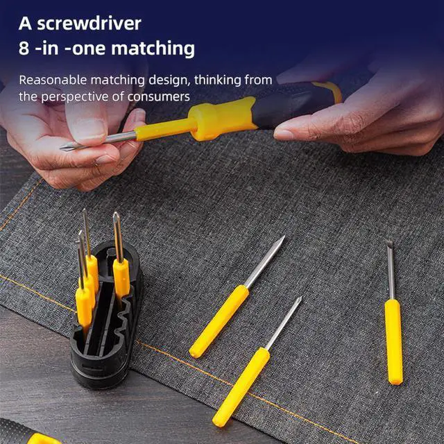 Alt view image 3 of 7 - Deli Hand Screwdriver Set 8 in 1 Phillips Slotted Professional Cushion Grip Magnetic Home Improvement Tool