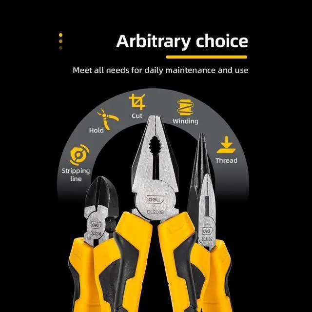 Alt view image 3 of 7 - Deli Pliers Set 3-Pi Combination Plier Long Nose Plier Diagonal Cutting Plier Ergonomic Non Slip Soft CR-V Tool, Home Improvement