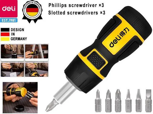 Main image of Deli 7-in-1 Ratcheting Multi-Bit Screwdriver Set Quick-load Mechanism Screwdriver