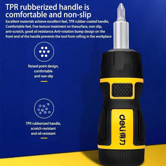 Alt view image 5 of 7 - Deli 7-in-1 Ratcheting Multi-Bit Screwdriver Set Quick-load Mechanism Screwdriver