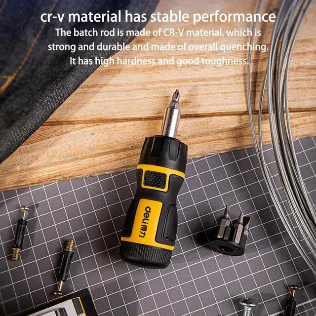Alt view image 3 of 7 - Deli 7-in-1 Ratcheting Multi-Bit Screwdriver Set Quick-load Mechanism Screwdriver