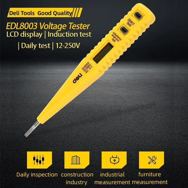 Alt view image 7 of 7 - Deli Voltage Tester/12V-250V AC/DC Measurement Tools LCD Display Electrical Tester Pocket Clip Non-Contact and Contact Voltage Pen