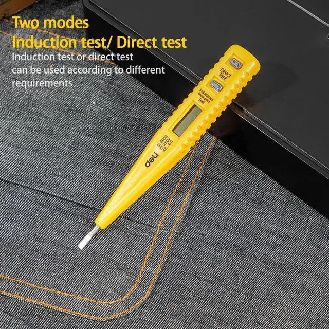 Alt view image 6 of 7 - Deli Voltage Tester/12V-250V AC/DC Measurement Tools LCD Display Electrical Tester Pocket Clip Non-Contact and Contact Voltage Pen
