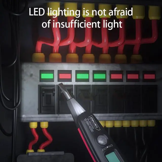 Alt view image 6 of 7 - Deli Voltage Tester Electrical Tester 12-250V AC/DC LED Display,Flashlight,Pocket Clip,Wire Breakpoint Finder