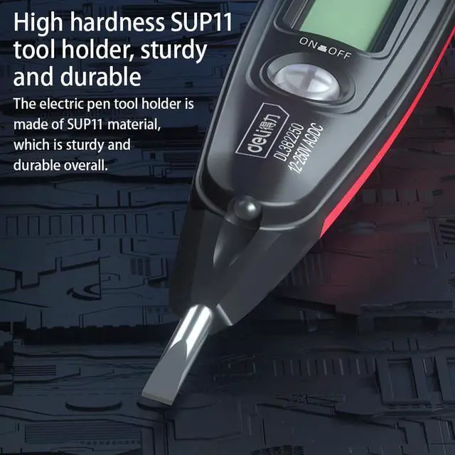 Alt view image 5 of 7 - Deli Voltage Tester Electrical Tester 12-250V AC/DC LED Display,Flashlight,Pocket Clip,Wire Breakpoint Finder