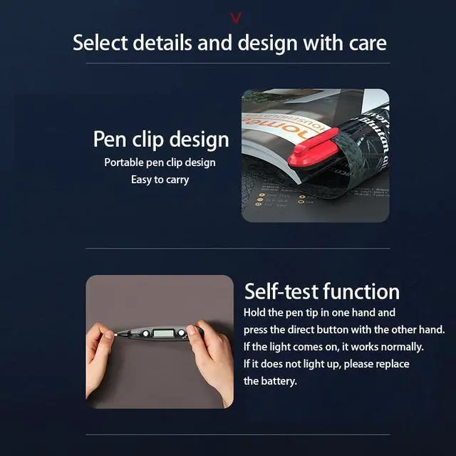 Alt view image 7 of 7 - Deli Voltage Tester Electrical Tester 12-250V AC/DC LED Display,Flashlight,Pocket Clip,Wire Breakpoint Finder