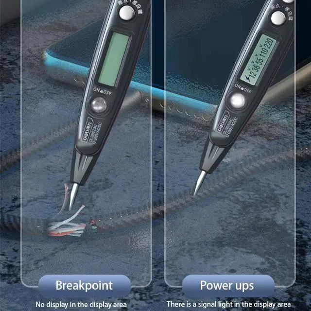 Alt view image 3 of 7 - Deli Voltage Tester Electrical Tester 12-250V AC/DC LED Display,Flashlight,Pocket Clip,Wire Breakpoint Finder