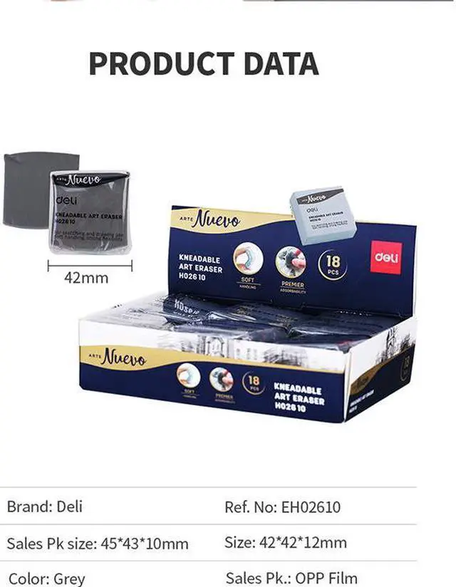 Alt view image 5 of 5 - Deli Kneaded Rubber Erasers Drawing Art kneaded Erasers Large Size Grey 18 Pack Blend, Shade, Smooth, Correct, and Brighten Your Sketches and Drawings