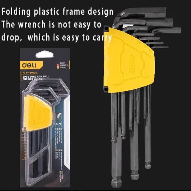 Alt view image 4 of 7 - Deli Long Ball End Blacken Hex Key Set Cr-v materail L Shape Precise and Chamfered Tips Laser Scale