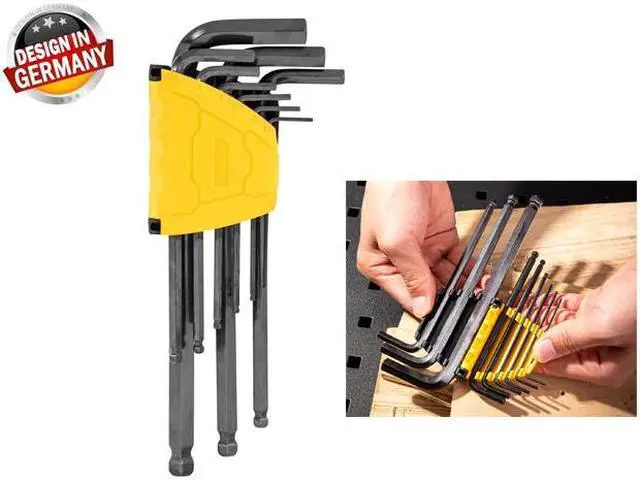 Main image of Deli Long Ball End Blacken Hex Key Set Cr-v materail L Shape Precise and Chamfered Tips Laser Scale