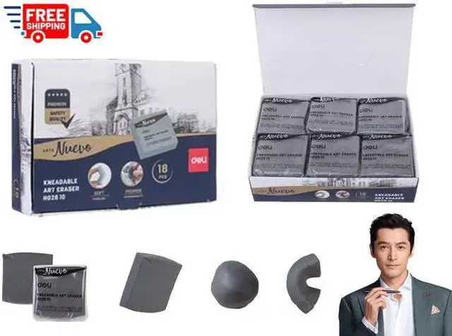 Main image of Deli Kneaded Rubber Erasers Drawing Art kneaded Erasers Large Size Grey 18 Pack Blend, Shade, Smooth, Correct, and Brighten Your Sketches and Drawings