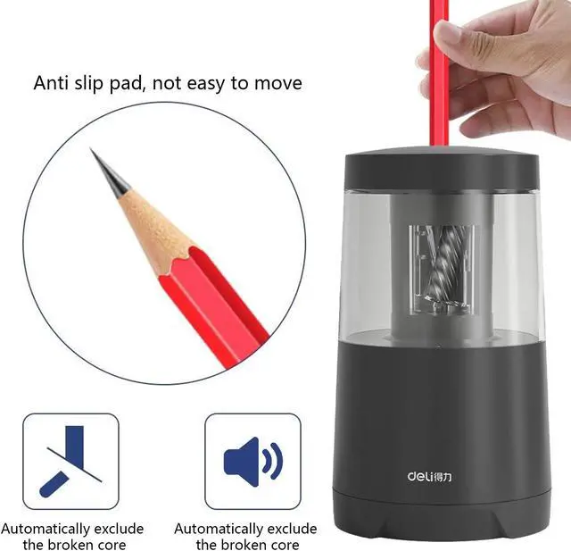 Main image of deli Electric Pencil Sharpener for Colored Pencils Sharpener Electric Plug in for 6.9-8 mm Large Pencils Automatic Pencil Sharpener for Kid Cordless Pencil Sharpeners Electric for Home Office(Black)