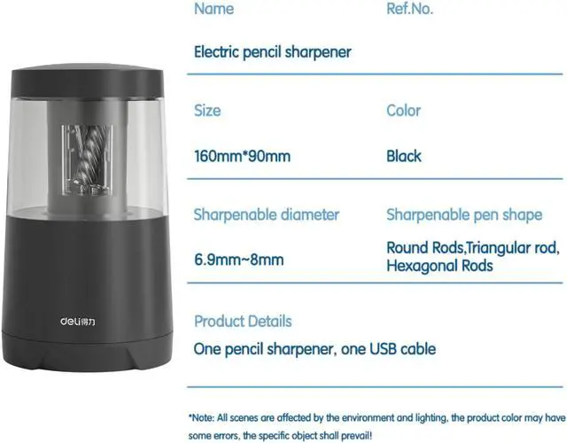 Alt view image 7 of 7 - deli Electric Pencil Sharpener for Colored Pencils Sharpener Electric Plug in for 6.9-8 mm Large Pencils Automatic Pencil Sharpener for Kid Cordless Pencil Sharpeners Electric for Home Office(Black)