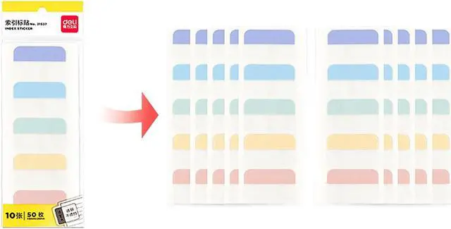 Main image of deli 50 Pcs Page Tabs Sticky for Book Sticky Tabs for Planner Sticky Index Tabs Self Adhesive Page Markers Tabs Notebook Tabs Stick on Divider Sticky Note Tabs Paper Tabs Ultra Tabs Book Tabs(L)