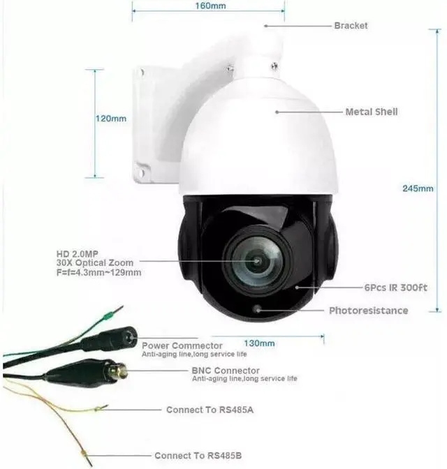 Alt view image 6 of 7 - 30X Zoom 4 in1 1080P 2MP 4.5'' PTZ Speed Dome IR IP Camera iB-AHD54F-30X_NTSC