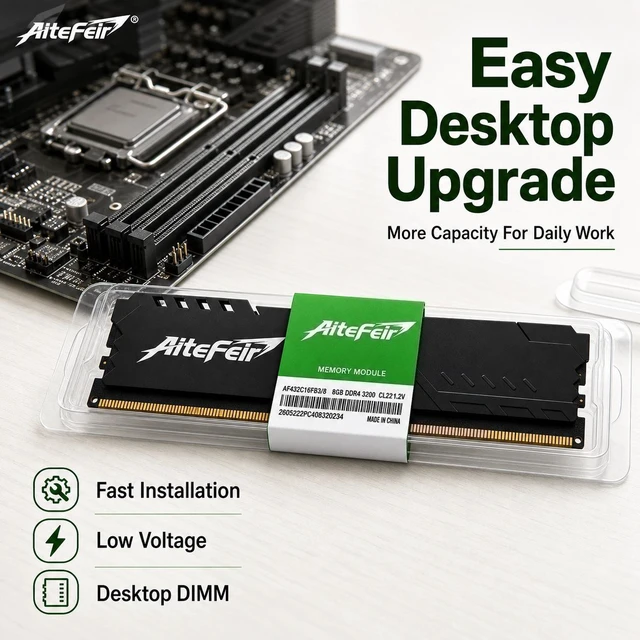 Alt view image 3 of 7 - AiteFeir DDR4 RAM 16GB(8GB*2) 3200MHz Desktop Memory 1.2v DIMM 288-Pin Desktop Computer Memory CL22
