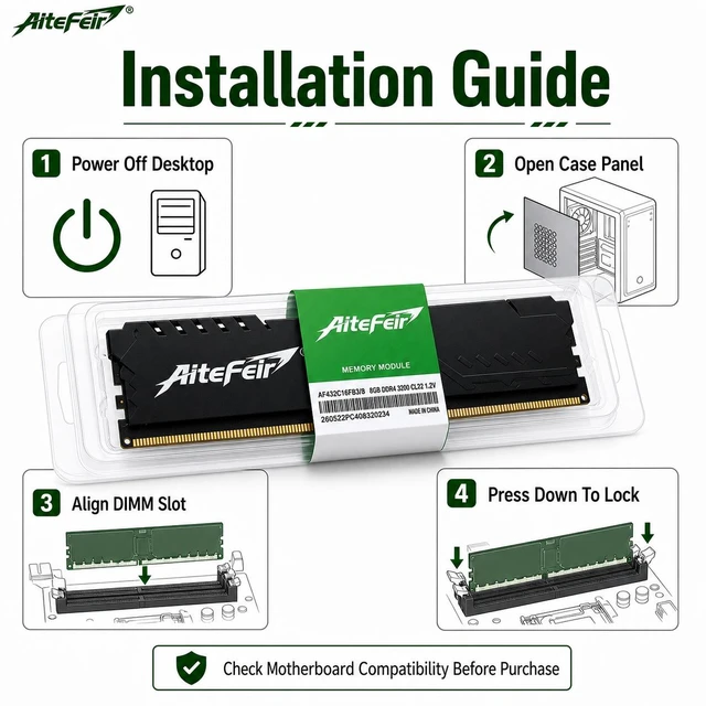 Alt view image 6 of 7 - AiteFeir DDR4 RAM 16GB(8GB*2) 3200MHz Desktop Memory 1.2v DIMM 288-Pin Desktop Computer Memory CL22