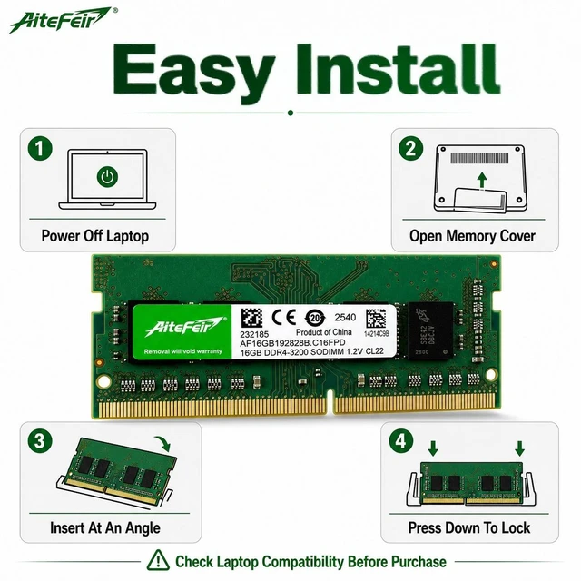 Alt view image 5 of 7 - DDR4 3200MHz 32GB(16GB*2) Laptop RAM PC4-25600 1.2V Low Voltage SODIMM Memory Module, Compatible with Notebooks, Laptops, and All-in-Ones (260-Pin) Non-ECC Unbuffered