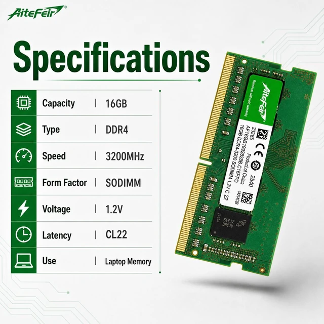 Alt view image 6 of 7 - DDR4 3200MHz 32GB(16GB*2) Laptop RAM PC4-25600 1.2V Low Voltage SODIMM Memory Module, Compatible with Notebooks, Laptops, and All-in-Ones (260-Pin) Non-ECC Unbuffered