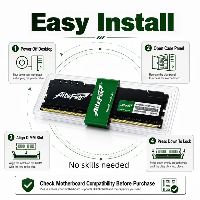 Alt view image 6 of 7 - DDR4 RAM 32GB Kit(16GB*2) 2666MHz PC4-21300 Desktop Memory 1.2v Voltage DIMM 288-Pin Desktop Computer Memory Compatible with Intel & AMD Motherboards CL19