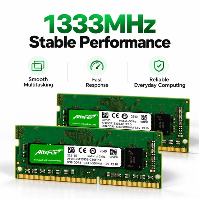 Alt view image 2 of 6 - DDR3 16GB Kit (2x8GB) 1333MHz Laptop RAM, PC3-10600 204-Pin SO-DIMM Notebook Memory, 1.5V Non-ECC Unbuffered, Dual Channel Memory Upgrade for DDR3 Compatible Laptops