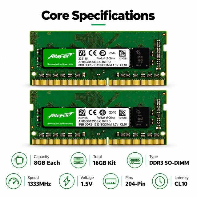 Alt view image 4 of 6 - DDR3 16GB Kit (2x8GB) 1333MHz Laptop RAM, PC3-10600 204-Pin SO-DIMM Notebook Memory, 1.5V Non-ECC Unbuffered, Dual Channel Memory Upgrade for DDR3 Compatible Laptops