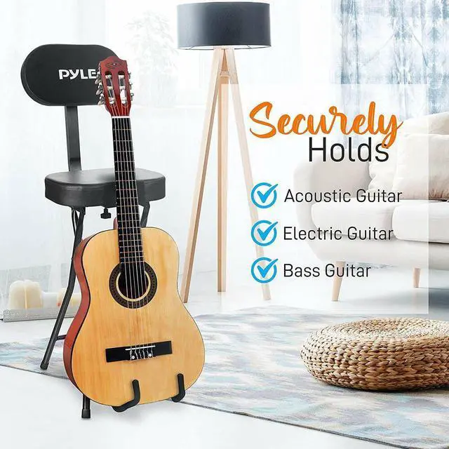 Alt view image 2 of 7 - Pyle PYG60 Performer Chair Seat Portable Stool with Adjustable Guitar Stand