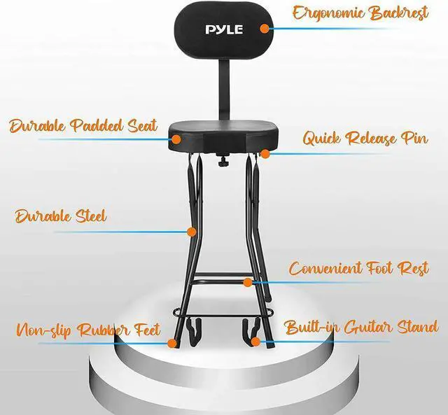 Alt view image 4 of 7 - Pyle PYG60 Performer Chair Seat Portable Stool with Adjustable Guitar Stand